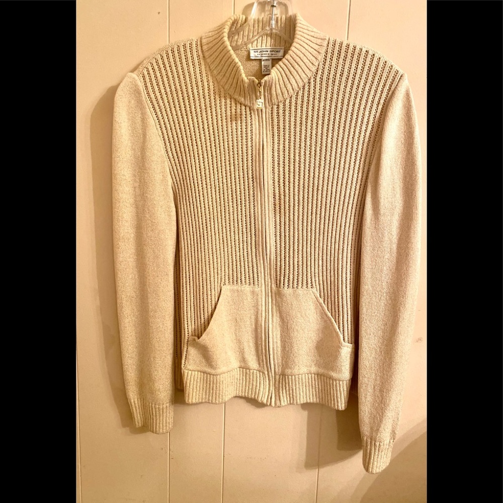 Vintage St John Cardigan Sweater Tan/Metallic Gold